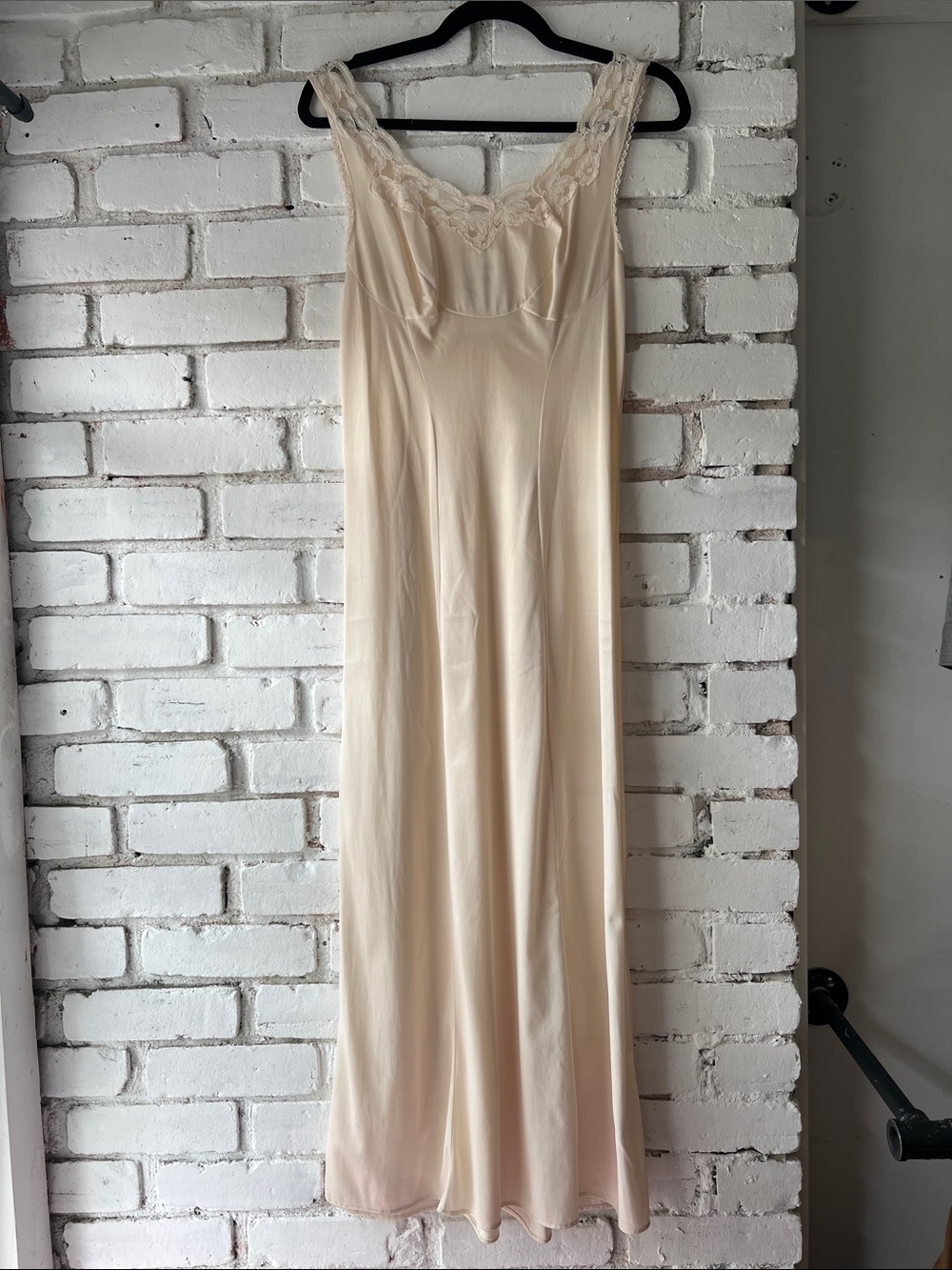 Elegant Cream Lace-Trim Long Slip Dress bustier fit tank top dress
